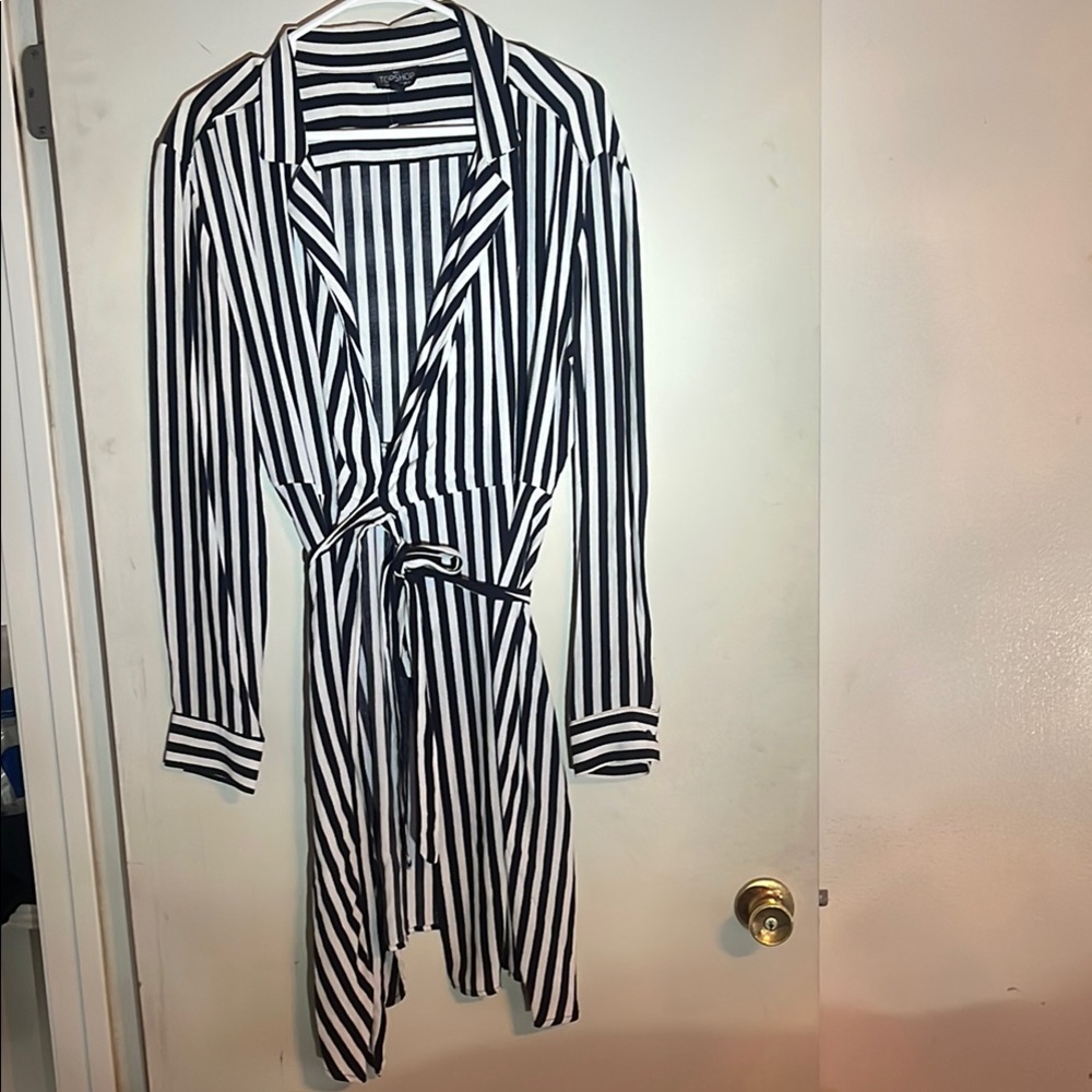 Black and White Striped Wrap Dress